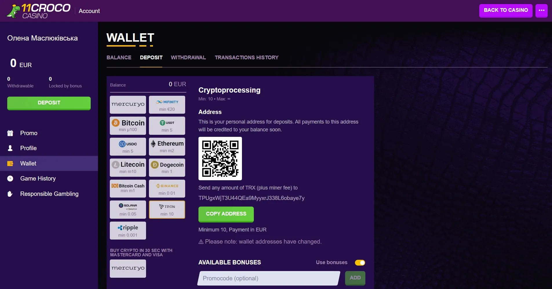 Criptomoneda Tron TRX en casinos online